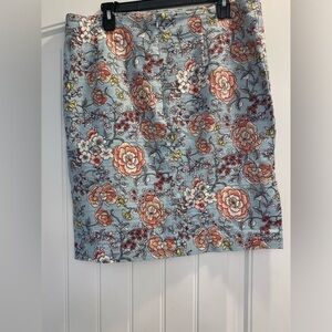 Loft pencil skirt baby blue and coral floral print size 16